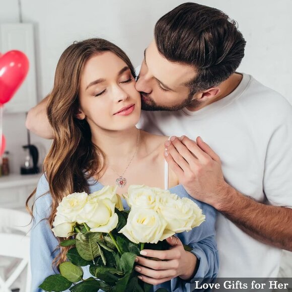 925 Sterling Silver Heart Necklace with Created Aquamarine - Hypoallergenic, Uni - Picture 2 of 8